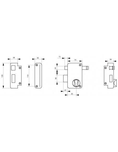 Serratura verticale da applicare doppio cilindro a tirante per porta esterna, sinistra, asse 45mm, 75x130mm, nero - THIRARD
