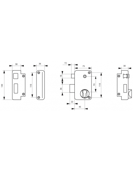 Cassa serratura CP con quadro maniglia 75 x 130 mm, sinistra – THIRARD