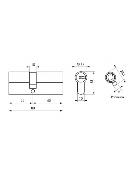 Cilindro europeo a doppia entrata Trafic 6, 35X45mm nichel, antiperforazione, antirottura, 5 chiavi piatte reversibili - THIRARD