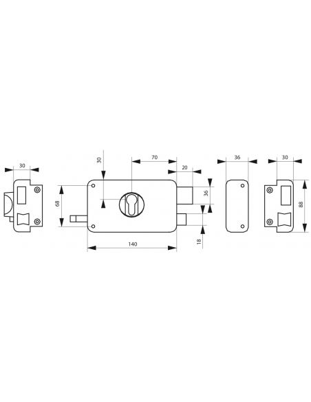 Serratura orizzontale da applicare doppio cilindro a tirante per porta d'ingresso, destra, asse 60mm, 140x88mm, nero - THIRARD