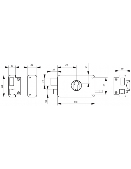 Cassa serratura CP con tirante 140 x 88 mm, sinistra – THIRARD