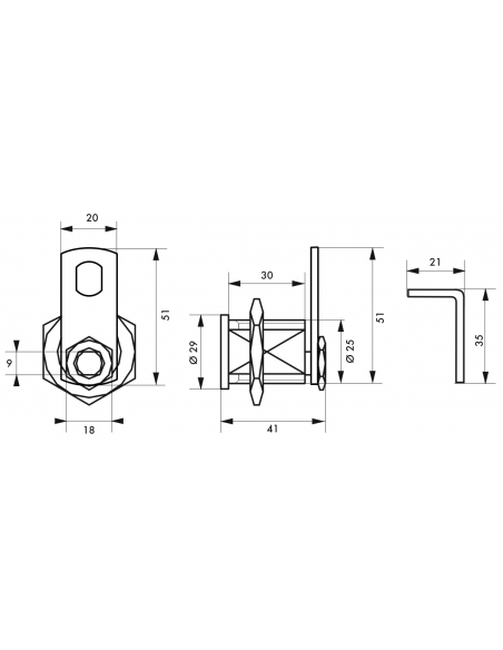 Cilindro con camme per cassette postali, spessore massimo 23mm, ottone e cromato, 3 chiavi - THIRARD