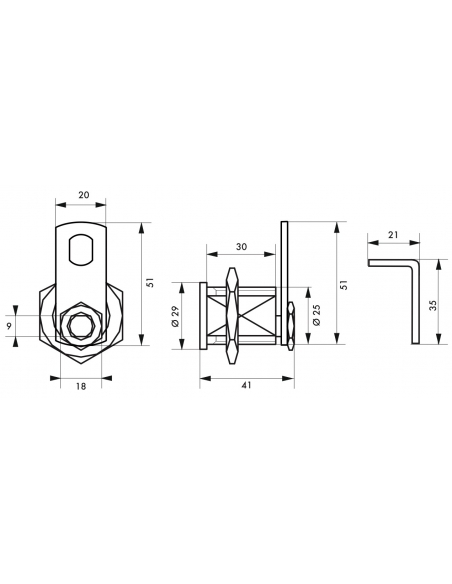 Cilindro con camme per cassette postali, spessore massimo 23mm, ottone, 3 chiavi - THIRARD