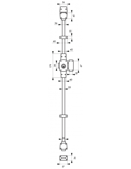Serratura a chiavistello Mirage 6, doppio cilindro 45mm, 3 aste di chiusura in acciaio, destra, 3 chiavi, bronzo - THIRARD