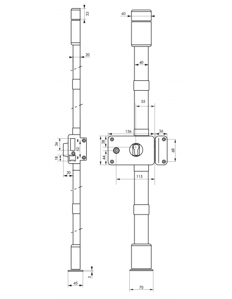 Serratura da applicare Horga con quadro maniglia per porta esterna, destra, 3 punti, asse 55mm, marrone - THIRARD