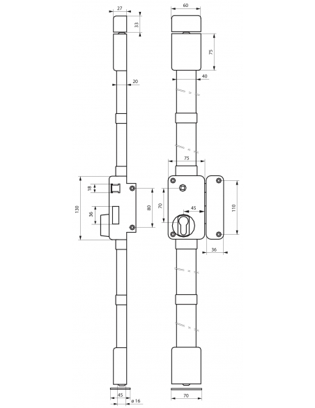Serratura da applicare Beluga con quadro maniglia per porta esterna, destra, 3 punti, asse 45mm, marrone - THIRARD