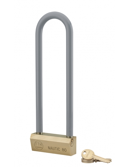 Lucchetto NAUTIC 80 mm in ottone, arco alto 215 mm in ottone, 3 chiavi – THIRARD