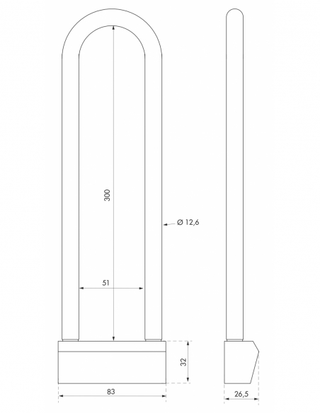 Vista aggiuntiva 1 di Lucchetto NAUTIC 80 mm in ottone, arco alto 300 mm in ottone, 3 chiavi – THIRARD