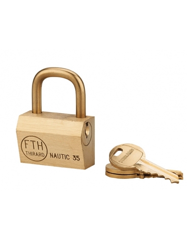 Lucchetto NAUTIC 35 mm in ottone con arco in ottone, 3 chiavi – THIRARD
