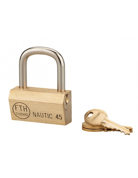 Lucchetto NAUTIC 45 mm in ottone con arco in acciaio temprato, 3 chiavi – THIRARD