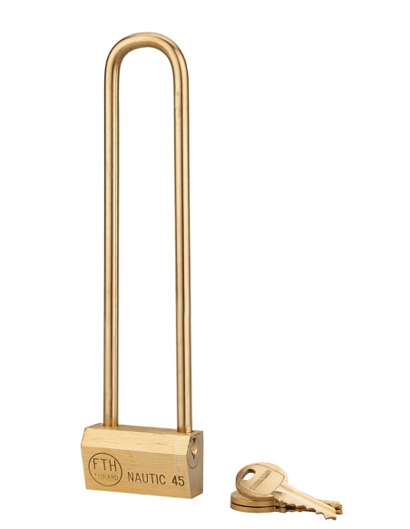 Lucchetto NAUTIC 45 mm in ottone, arco alto 150 mm in ottone, 3 chiavi – THIRARD