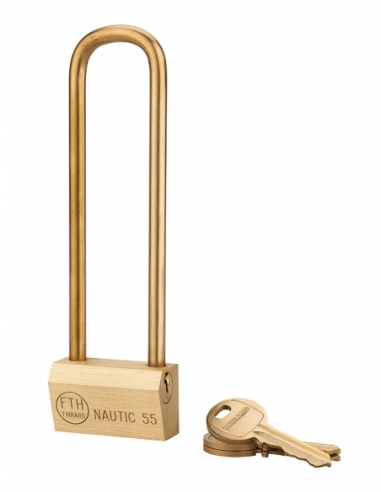 Lucchetto NAUTIC 55 mm in ottone, arco alto 148 mm in ottone, 3 chiavi – THIRARD