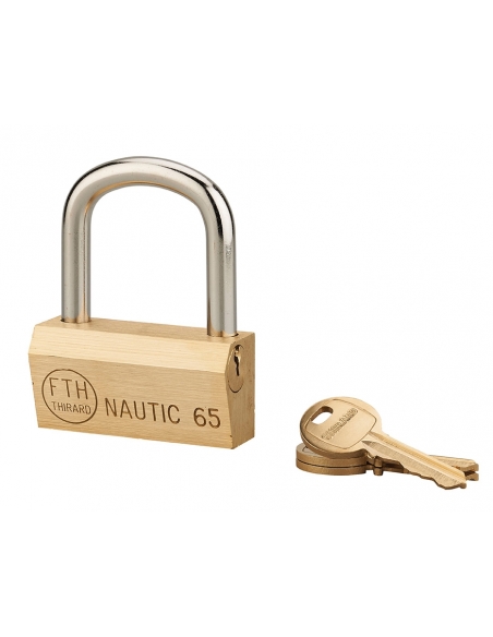 Lucchetto Ottone Nautic 65mm, 3 chiavi, anticorrosione, waterproof, arco acciaio temprato - THIRARD