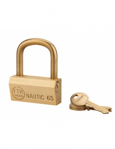 Lucchetto NAUTIC 65 mm in ottone con arco in ottone, 3 chiavi – THIRARD