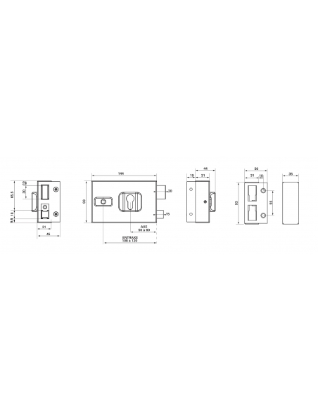 Vista aggiuntiva 3 di Cassa serratura UNIVERSALE 144 x 93 mm, asse e interasse regolabili, reversibile – THIRARD