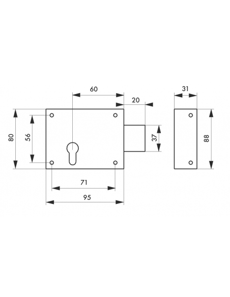 Cassa serratura CP zincata 95 x 80 mm, senza incontro – THIRARD