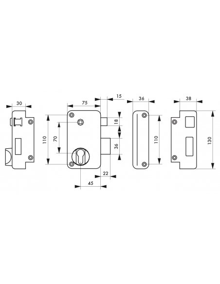 Vista aggiuntiva 1 di Cassa serratura CP con quadro maniglia 75 x 130 mm, destra, versione a spingere – THIRARD