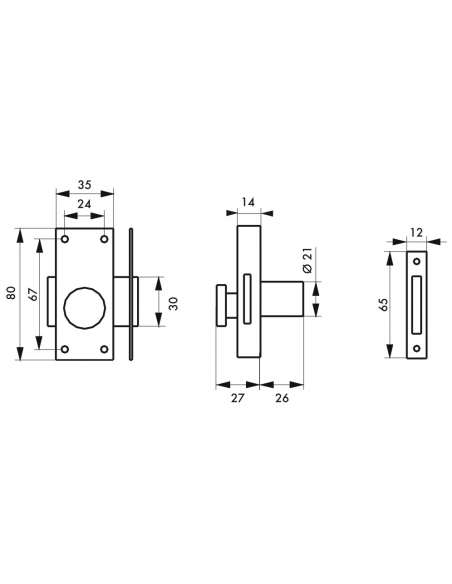 Chiavistello automatico completamente in Inox con pomolo e cilindro 26mm, 3 chiavi - THIRARD