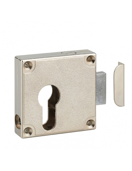 Serratura universale per mobili con cilindro europeo, asse 21,5 mm, 50 x 60 mm, nichelata – THIRARD
