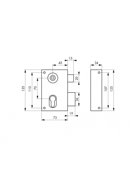 Serratura verticale da applicare doppio cilindro con quadro maniglia , destra, asse 45mm, 73x125mm, nero - THIRARD