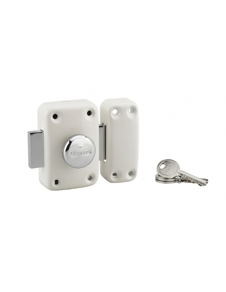 Chiavistello APACHE con pomolo e cilindro 45 mm, bianco, 3 chiavi – THIRARD