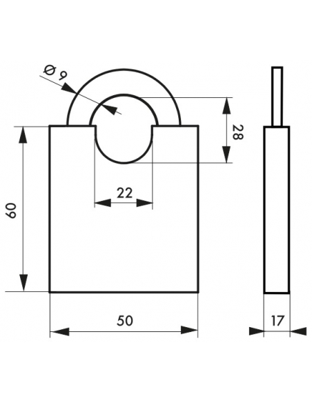 Vista aggiuntiva 1 di Lucchetto SHOULDER 50 mm in ottone massiccio, arco protetto alto, 2 chiavi – THIRARD