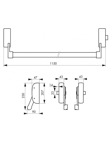 Serratura maniglione antipanico 1 punto laterale reversibile laccata nera porta max 1150 mm - THIRARD