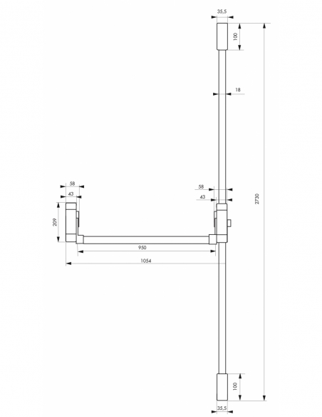 Serratura maniglione antipanico triplice 3 punti alto e basso reversibile laccata nera porta max 1150 mm - THIRARD