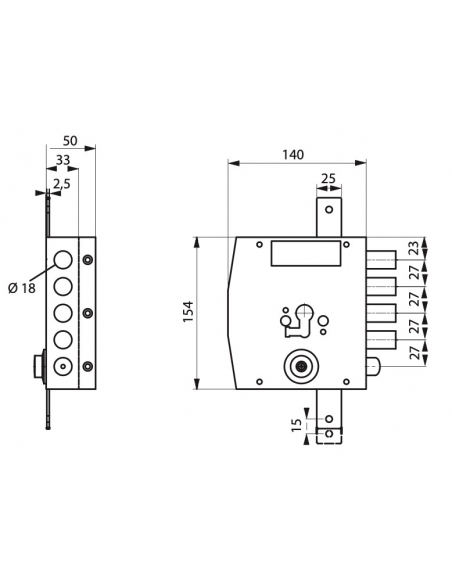 Serratura triplice 3 punti per cilindro europeo, da applicare, acciaio, 154x140 mm, destra, 5 chiavi - THIRARD