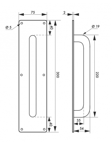 Maniglia di traino in acciaio inox 304 satinato con placca 300x75 mm - THIRARD