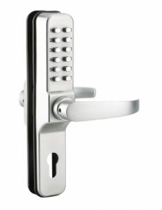 Serratura a combinazione con coppia di maniglie a leva per serratura da infilare per porta d'ingresso, 8 cifre, cromo - THIRARD