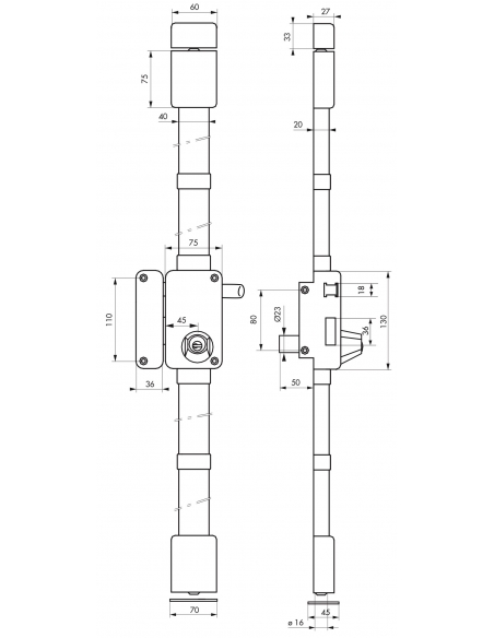 Serratura BELUGA bianca HG5 con tirante 75 x 130 mm, sinistra, 4 chiavi – THIRARD