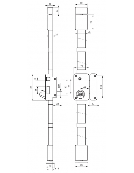 Serratura BELUGA bianca HG5 con quadro maniglia 75 x 130 mm, destra, 4 chiavi – THIRARD