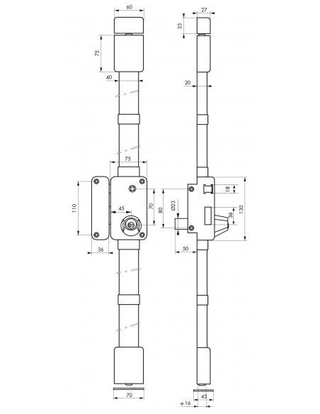 Vista aggiuntiva 1 di Serratura BELUGA marrone HG5 con quadro maniglia 75 x 130 mm, sinistra, 4 chiavi – THIRARD