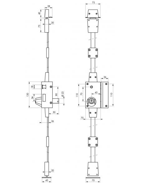 Serratura applicata con cilindro, triplice 3 punti, destra, bronzo, 4 chiavi - serrurerie de picardie - THIRARD