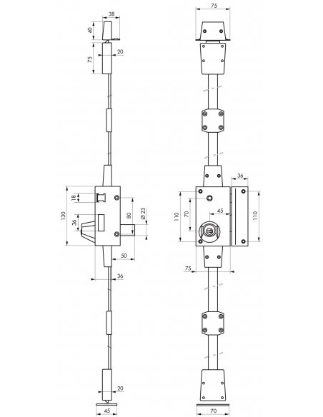 Serratura da applicare 3 punti con cilindro, sinistra, bronzo, 4 chiavi reversibili – Serrurerie de Picardie