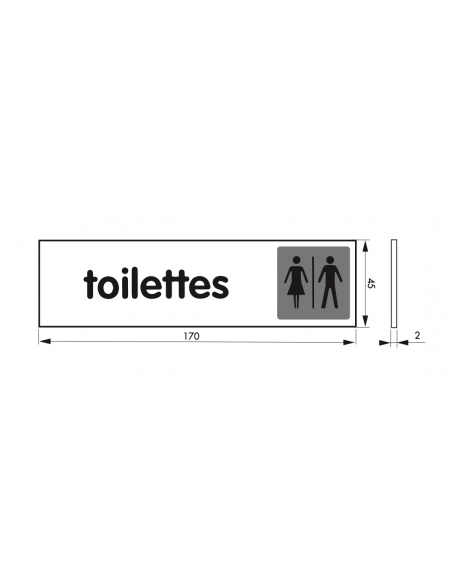 Cartello, piastra segnaletica 170x45 mm TOILETTE con adesivo - THIRARD