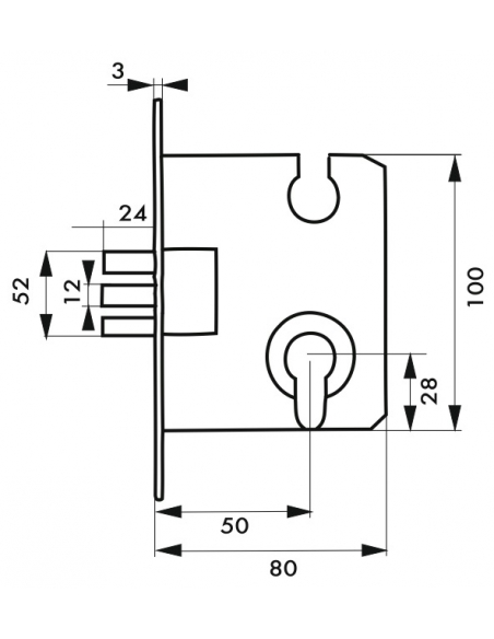 Serratura da incasso, a cilindro europeo, asse 50mm, 3 catenacci tondi - THIRARD