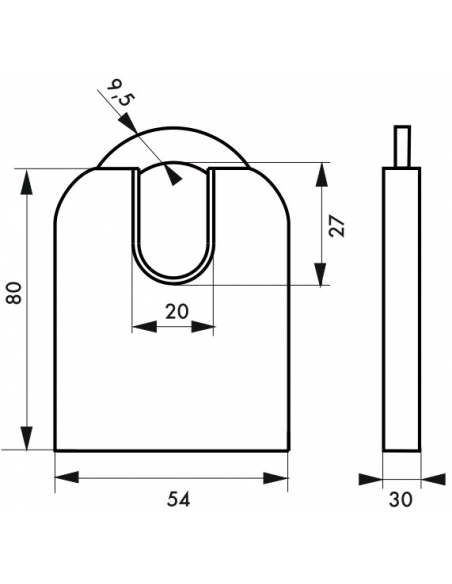 Lucchetto con chiave Federal Lock 720-P, acciaio, costruzione, arco protetto da molibdeno, 54mm, 2 chiavi, nero - THIRARD