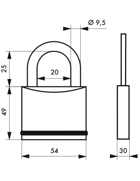 Lucchetto con chiave Federal Lock 720, acciaio, costruzione, arco in molibdeno, 54mm, 2 chiavi, nero - THIRARD