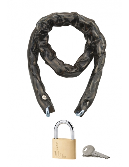 Catena rivestita in PVC Ø 4 mm, lunghezza 0,90 m con lucchetto 40 mm, arco inox, 2 chiavi – THIRARD