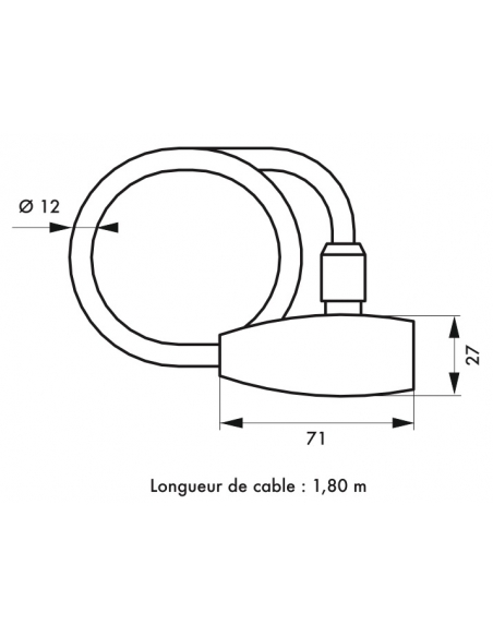 Vista aggiuntiva 1 di Antifurto a cavo Ø 12 mm, lunghezza 1,80 m, con supporto, 2 chiavi – THIRARD