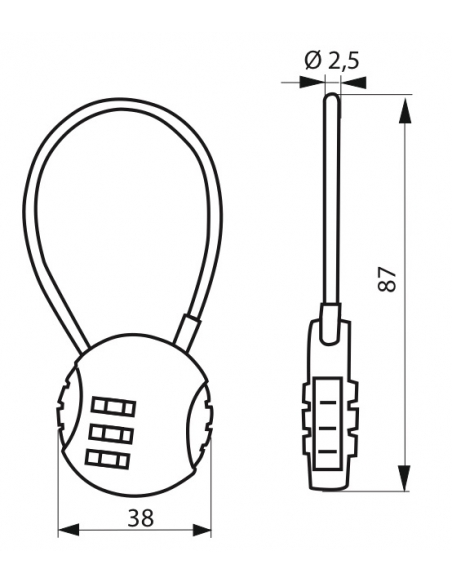 Lucchetto rotondo a combinazione Fantasy, 3 cifre, interno, cavo d'acciaio - THIRARD