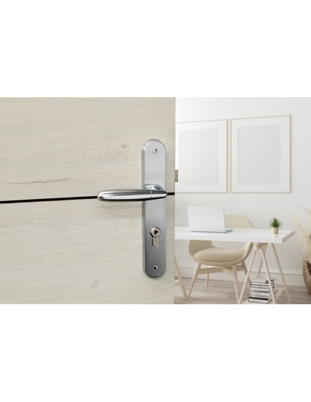 Maniglia di design Mirella 2, per porta, piastra e foro per cilindro, cromo lucido e satinato - FROSIO BORTOLO