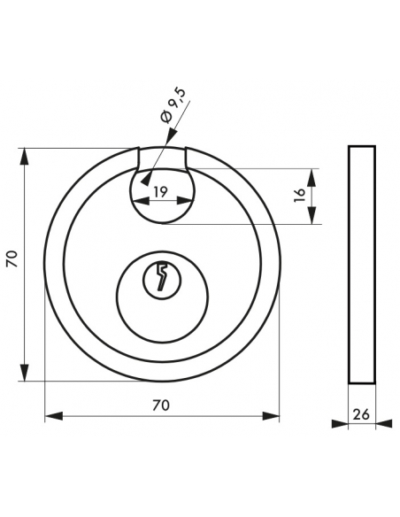 Vista aggiuntiva 1 di Lucchetto ASTRA 70 mm con arco in acciaio inox, 2 chiavi – THIRARD