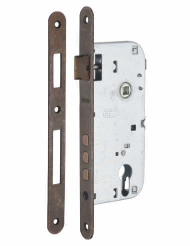 Cassa serratura per cilindro europeo, asse 45 mm, interasse 85 mm, 3 catenacci, frontale bronzo – THIRARD