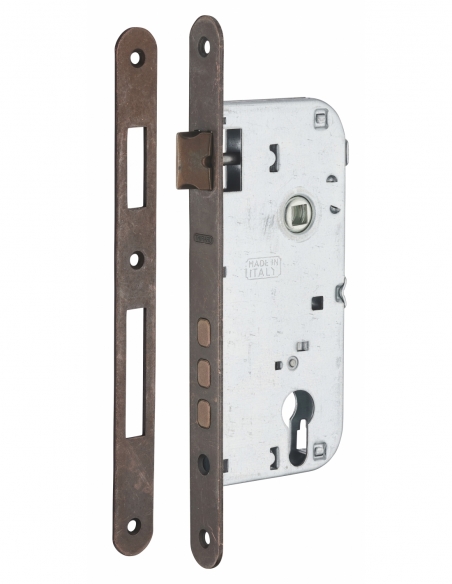 Cassa serratura per cilindro europeo, asse 45 mm, interasse 85 mm, 3 catenacci, frontale bronzo – THIRARD