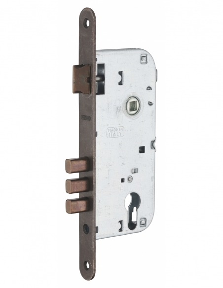 Cassa serratura per cilindro europeo, asse 45 mm, interasse 85 mm, 3 catenacci, frontale bronzo – THIRARD