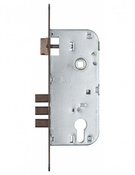 Cassa serratura per cilindro europeo, asse 45 mm, interasse 85 mm, 3 catenacci, frontale bronzo – THIRARD
