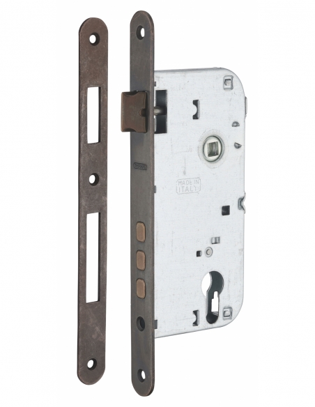 Cassa serratura per cilindro europeo, asse 50 mm, interasse 85 mm, 3 catenacci, frontale bronzo – THIRARD